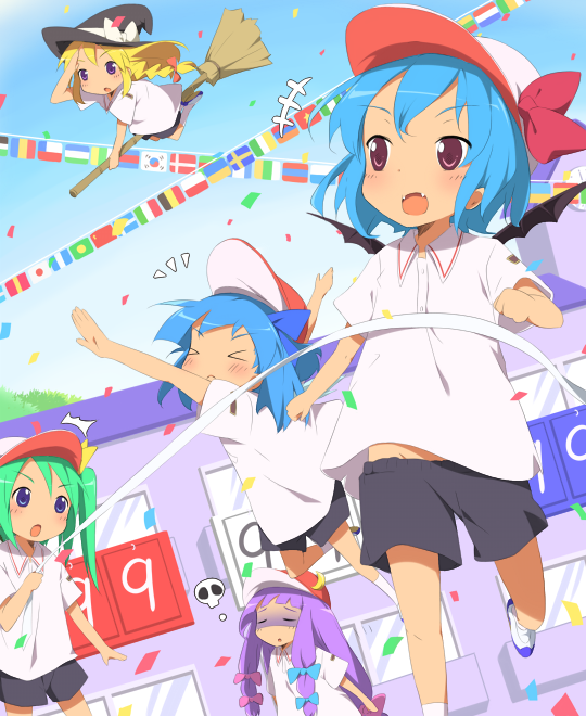 cirno, kirisame marisa, daiyousei, remilia scarlet, and patchouli knowledge (touhou) by kareha_aki