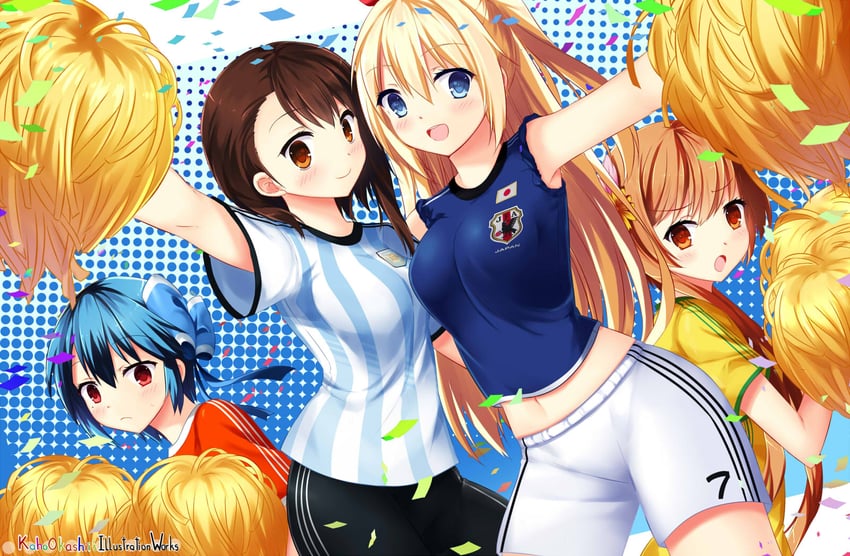 tsugumi seishirou, tachibana marika, onodera kosaki, and kirisaki chitoge (world cup and 2 more) by kaho_okashii