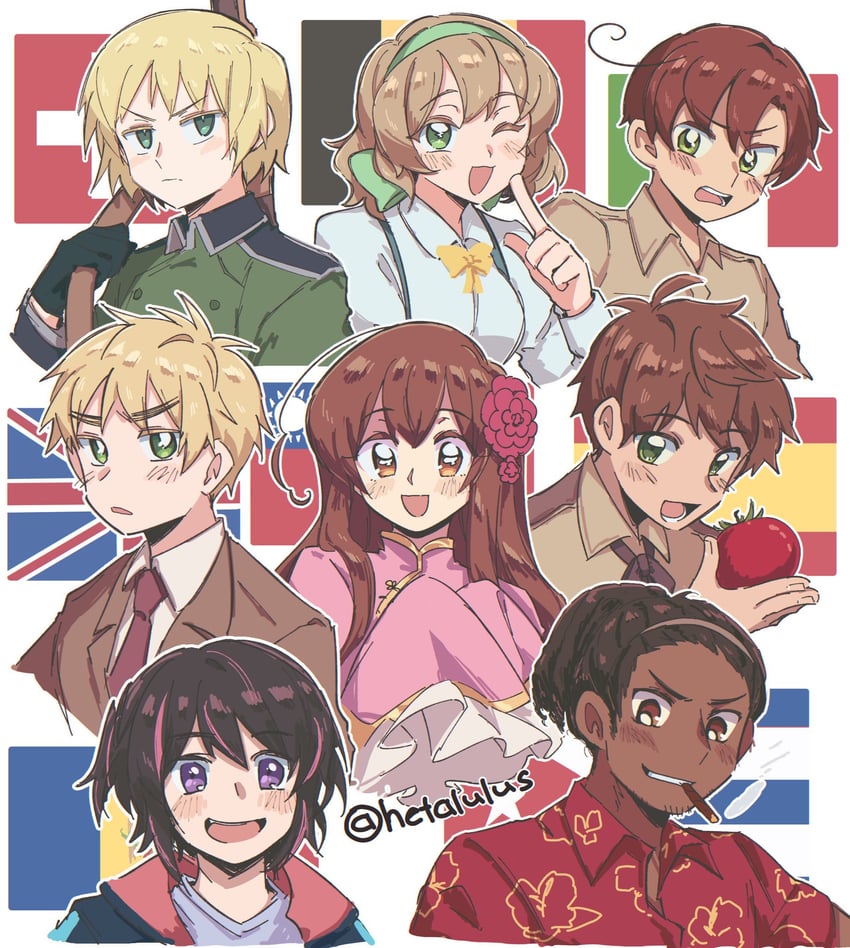 belgium, spain, united kingdom, southern italy, switzerland, and 3 more (axis powers hetalia) by hetalulus